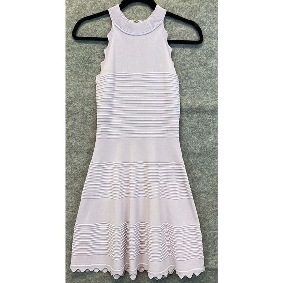 ELIZA J Scalloped Fit & Flare Sweater Dress Size XS Lilac Mini Sleeveless Spring - Picture 2 of 15